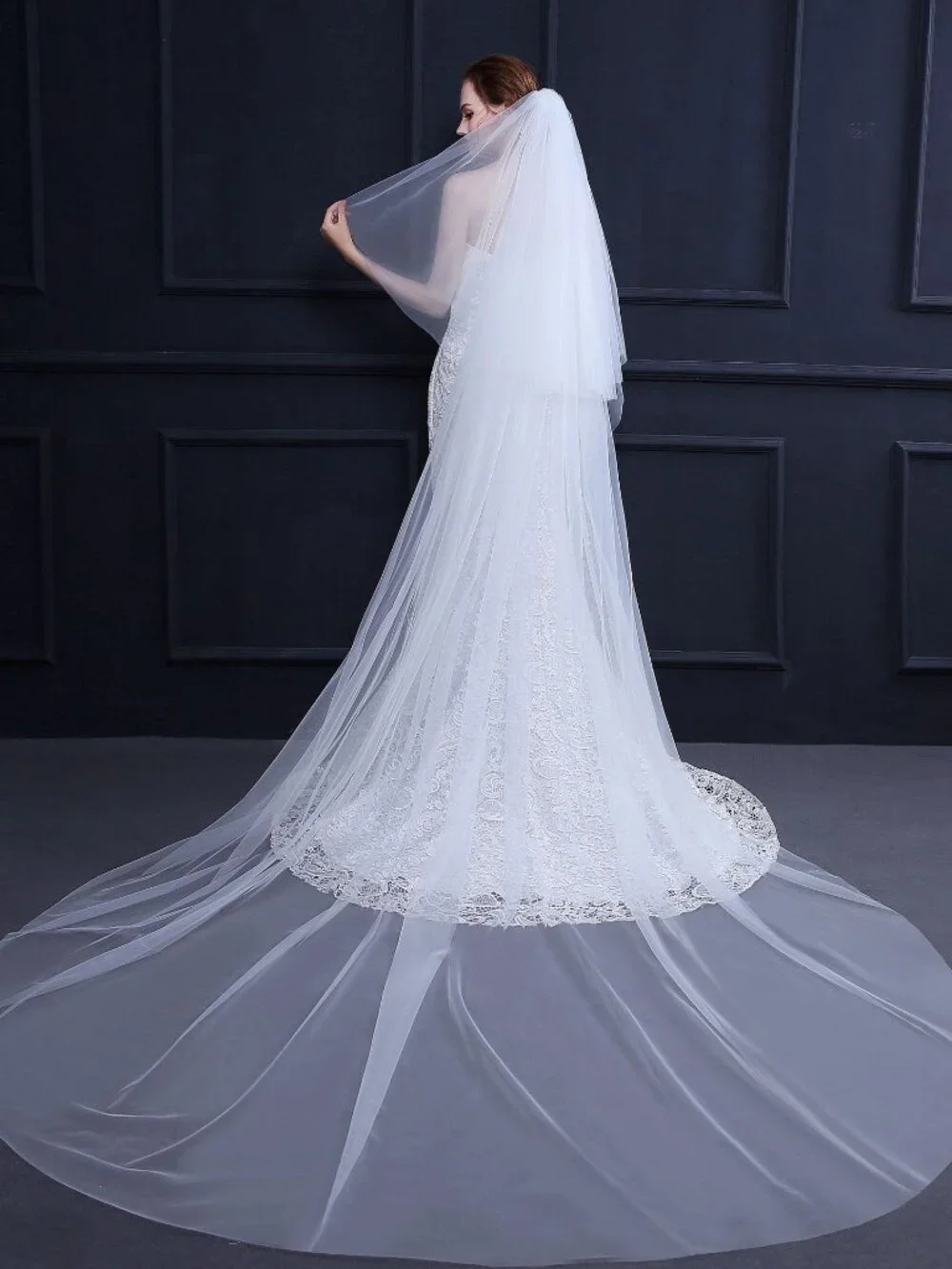 3M Cathedral Bridal Veil 2 Tier Plain Tulle with Blusher & Comb